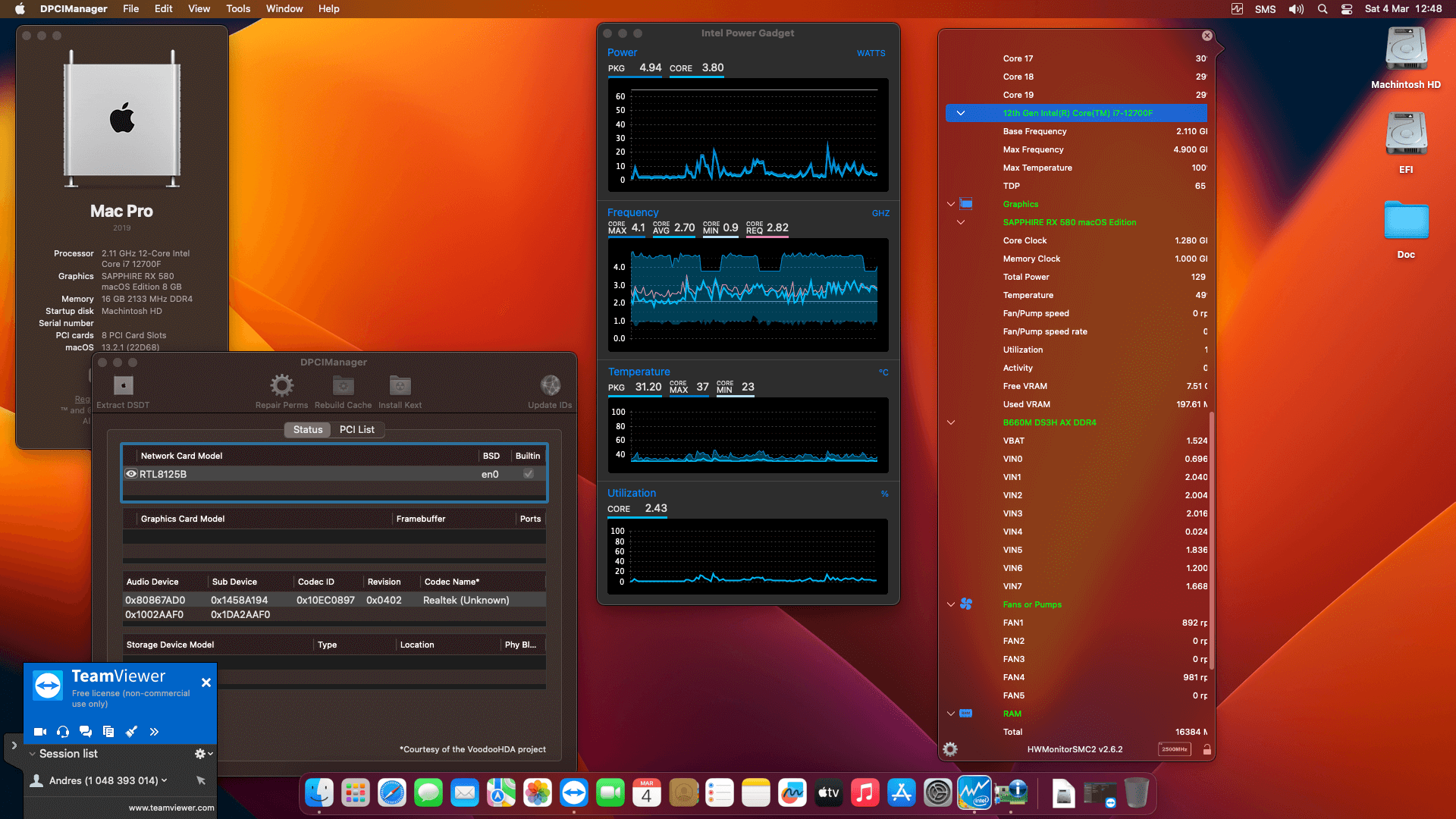 Success Hackintosh macOS Ventura 13.2.1 Build 22D68 in Gigabyte B660M DS3H AX DDR4 + Intel Core i7 12700F + Sapphire RX 580